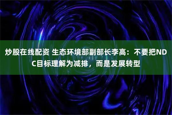 炒股在线配资 生态环境部副部长李高：不要把NDC目标理解为减排，而是发展转型